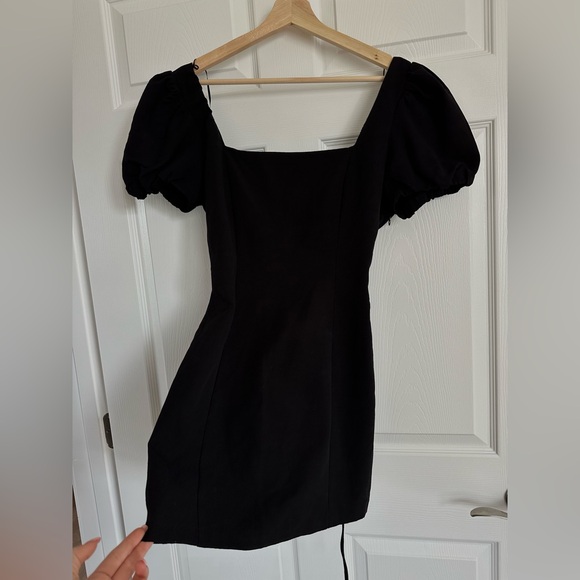 Zara Dress Little Black Linen Puff Wide Sleeve Milkmaid Casual Summer boho - Picture 8 of 9